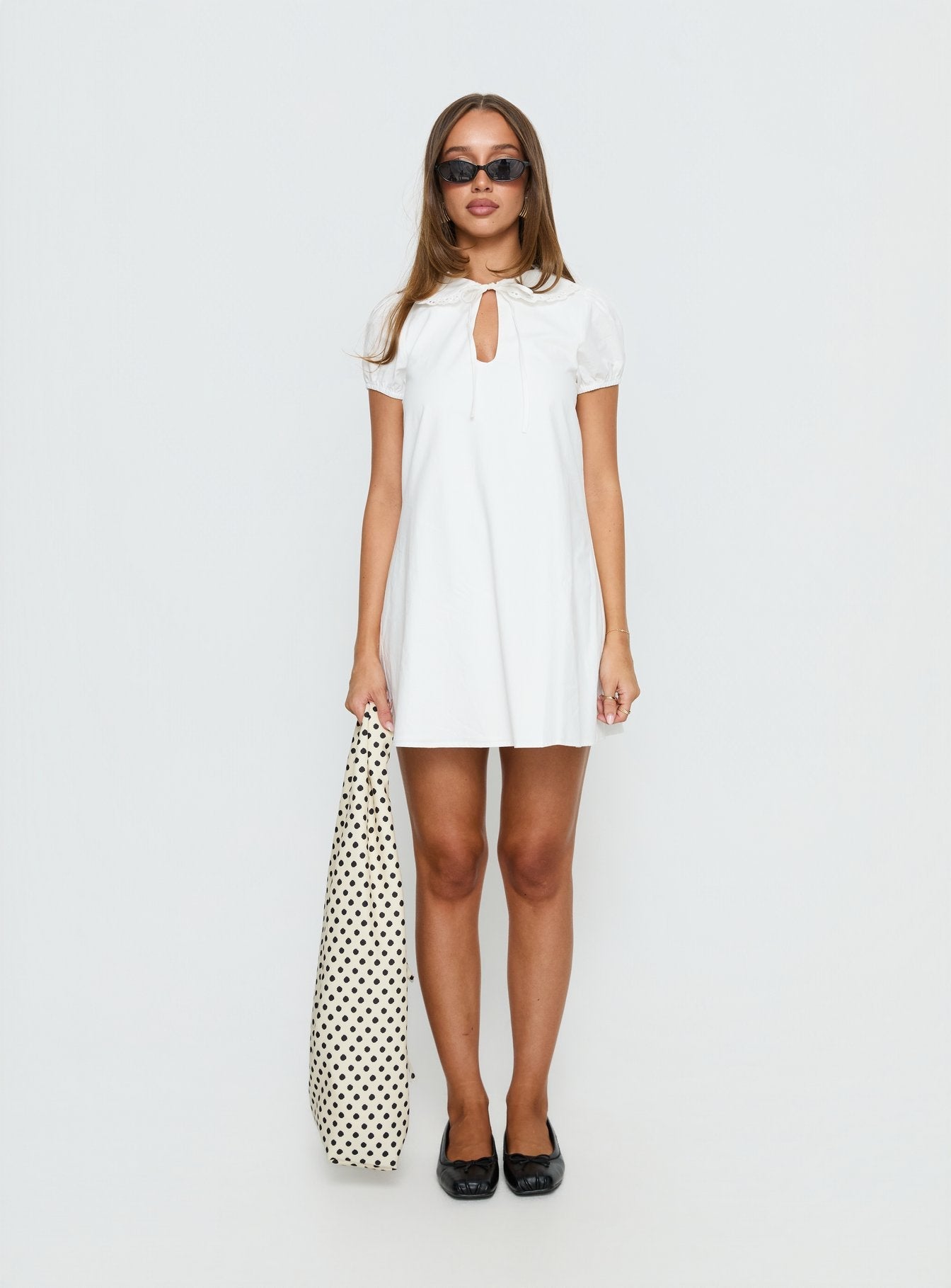 You've Got Mail Lace Trim Keyhole Mini Dress White