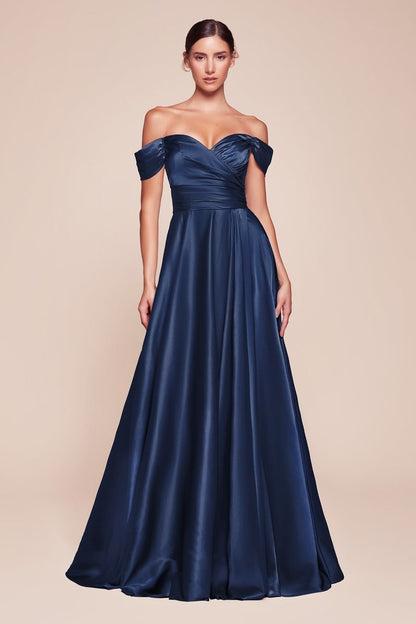 JILLIAN GOWN A- SOFT SATIN OFF THE SHOULDER DRESS
