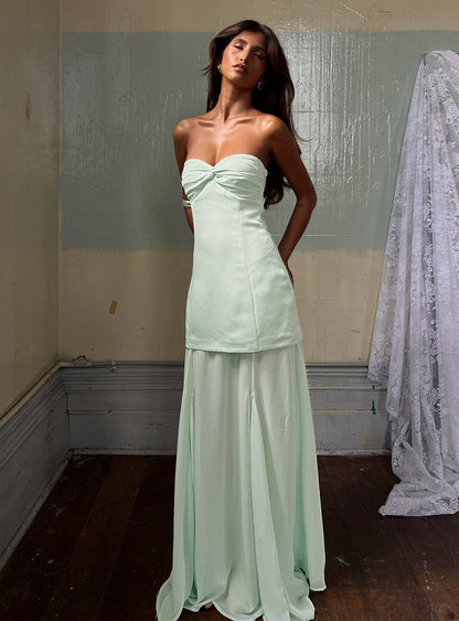 Flashy Sheer Chiffon Strapless Maxi Dress Green