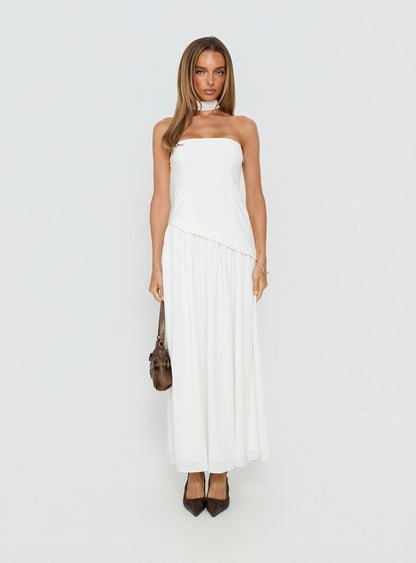 Odela Strapless Scarf Drop Waist Maxi Dress White
