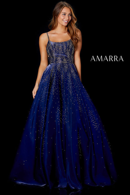 87292 Amarra Hot Stone Ball Gown With Scoop Neckline