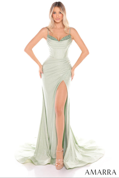 88760 Amarra Fitted Jersey Dress With Corset Bodice