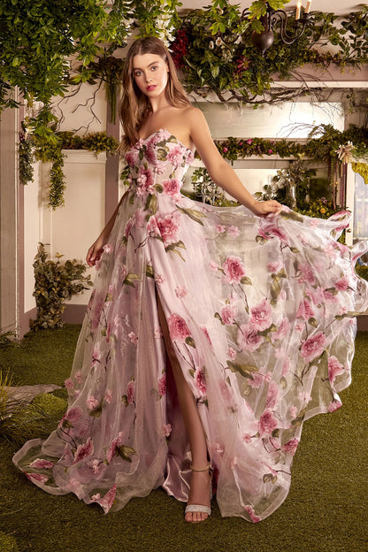 A1035 Portrait of a Rose Printed Organza Gown Andrea & Leo