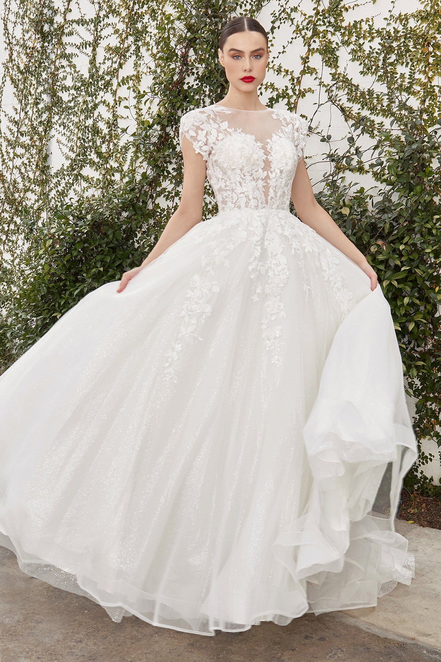 A1082W CATHERINE CAP SLEEVE LACE BALL GOWN Andrea & Leo