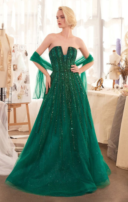 A1369 STRAPLESS BEADED A- DRESS Andrea & Leo