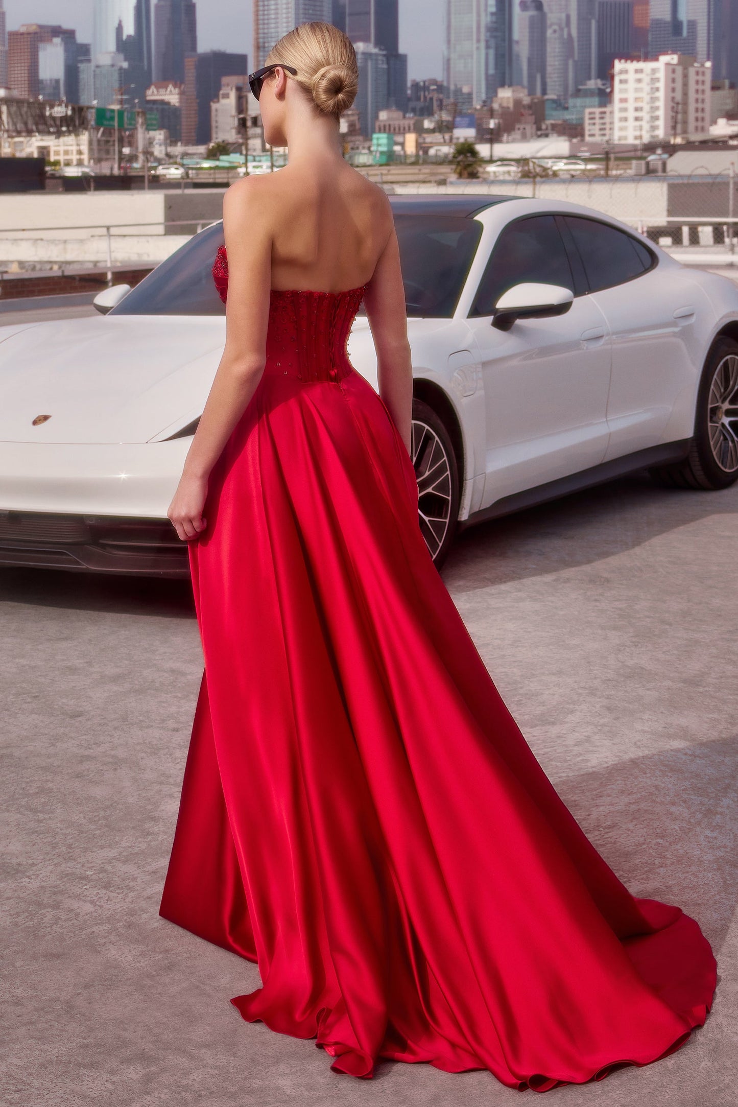 Melanie Gown A- Dress with Beaded Bodice & Corset Back