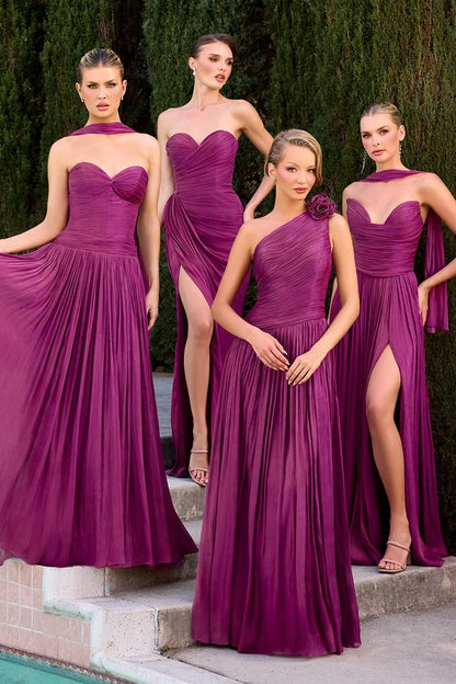 Linnea Gown Strapless Shimmer Chiffon Dress with Scarf