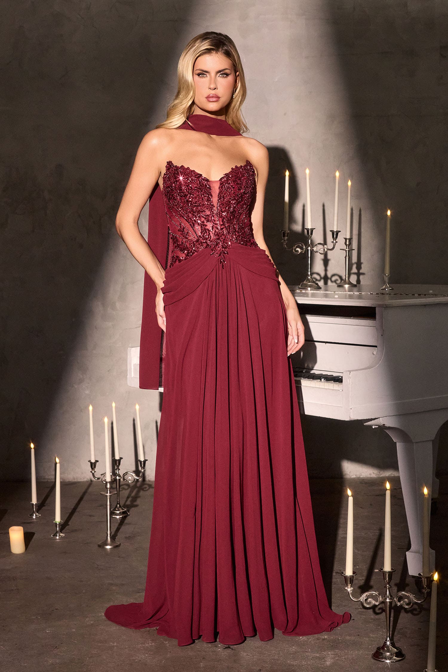 Neve Gown A- Formal Dress With Scarf