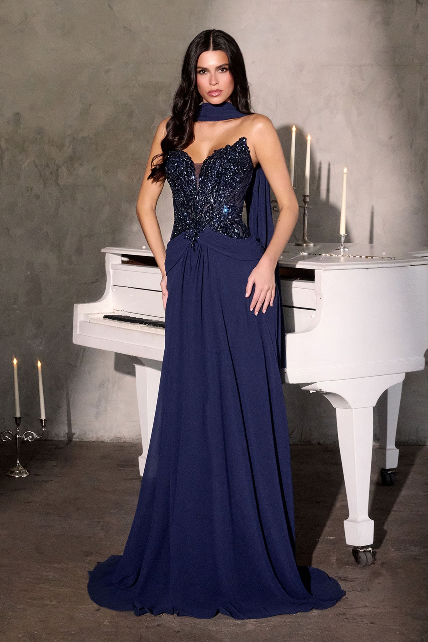 Neve Gown A- Formal Dress With Scarf