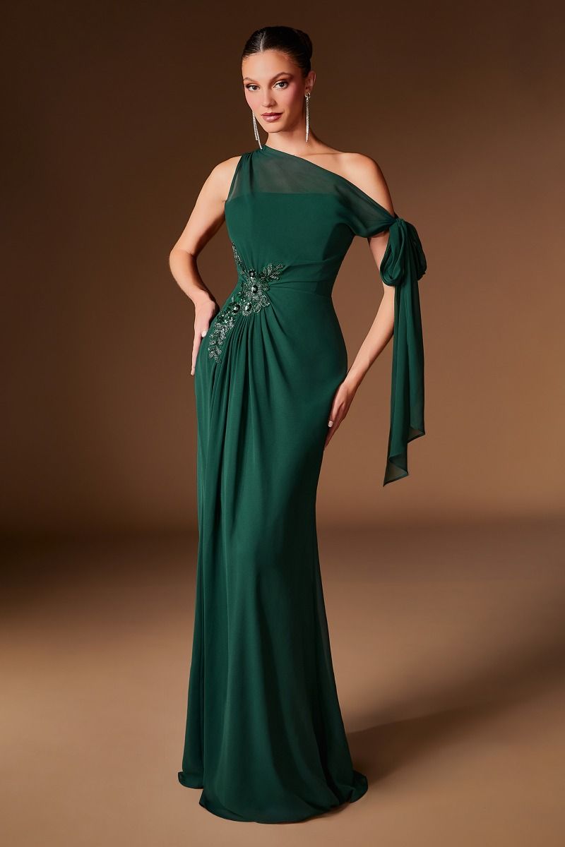 Barbara Gown Chiffon Dress With Shoulder Tie