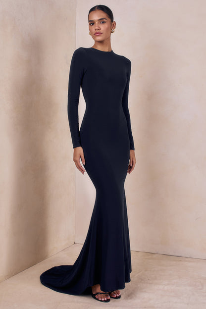 One Step Ahead | Navy Long Sleeve Backless Fishtail Maxi Dress