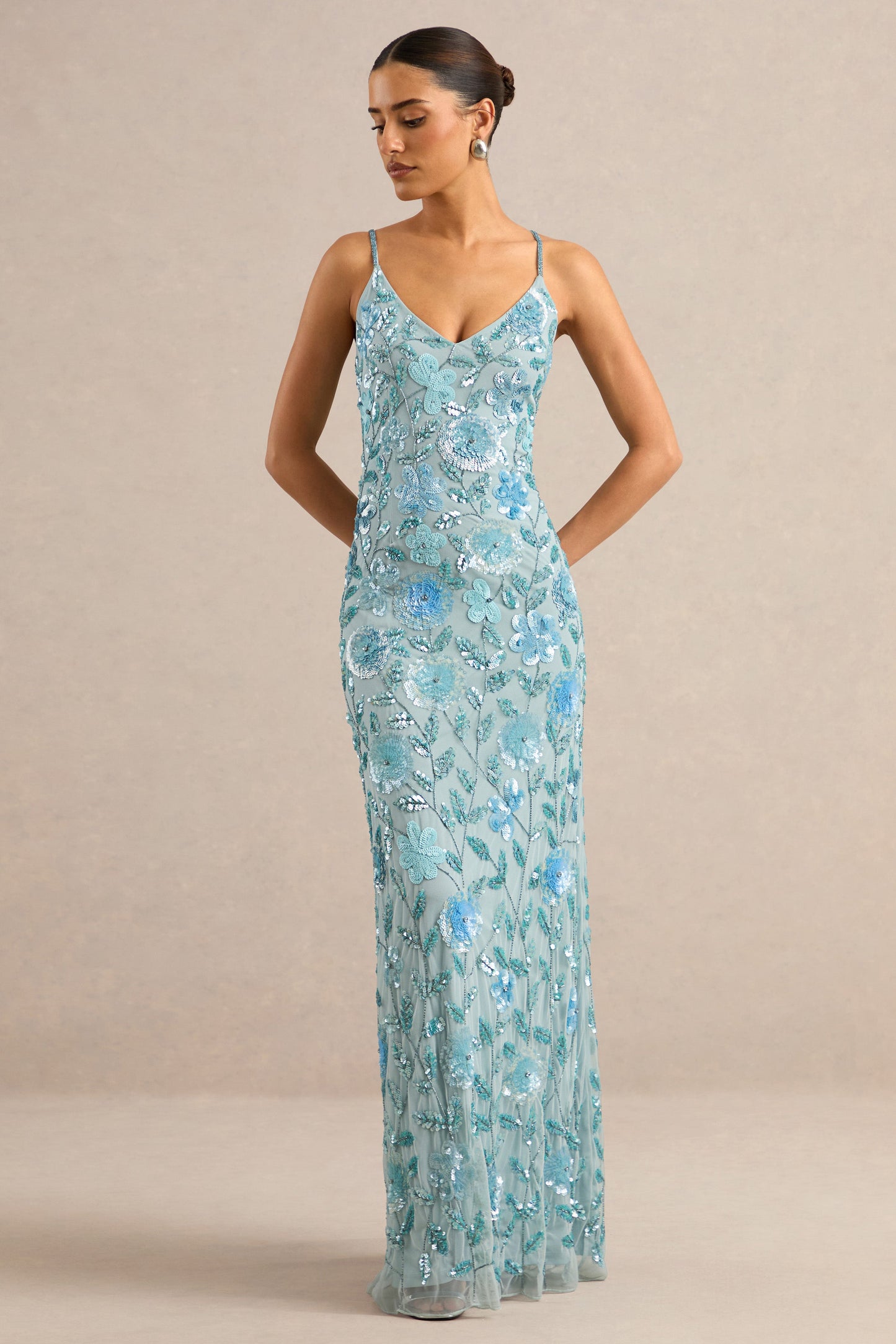 Gemini | Blue Embellished Strappy Maxi Dress