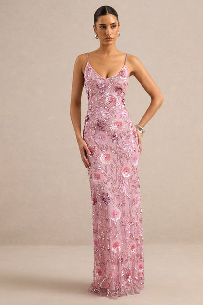 Gemini | Pink Embellished Strappy Maxi Dress
