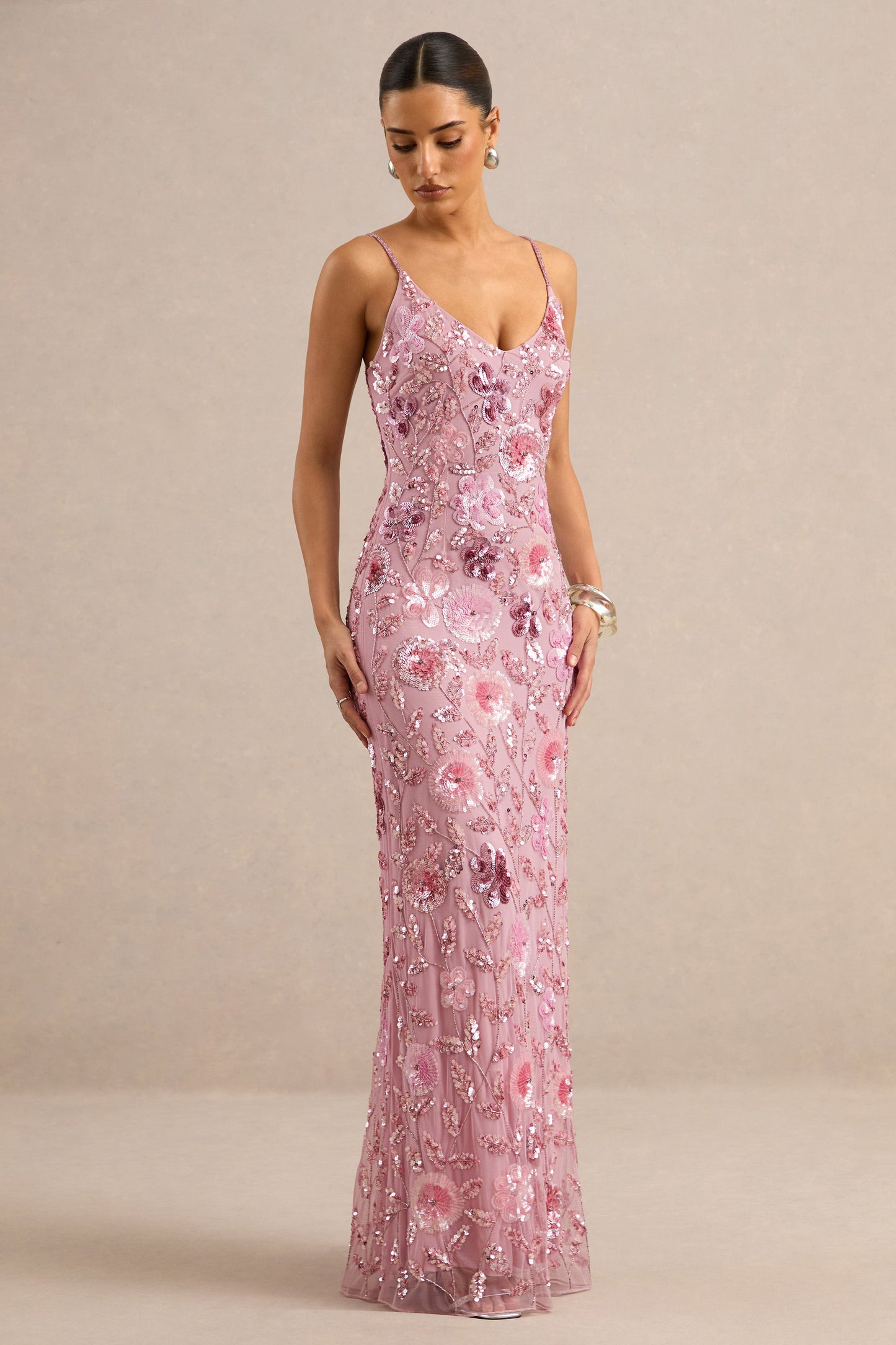 Gemini | Pink Embellished Strappy Maxi Dress