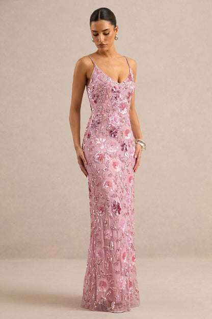 Gemini | Pink Embellished Strappy Maxi Dress