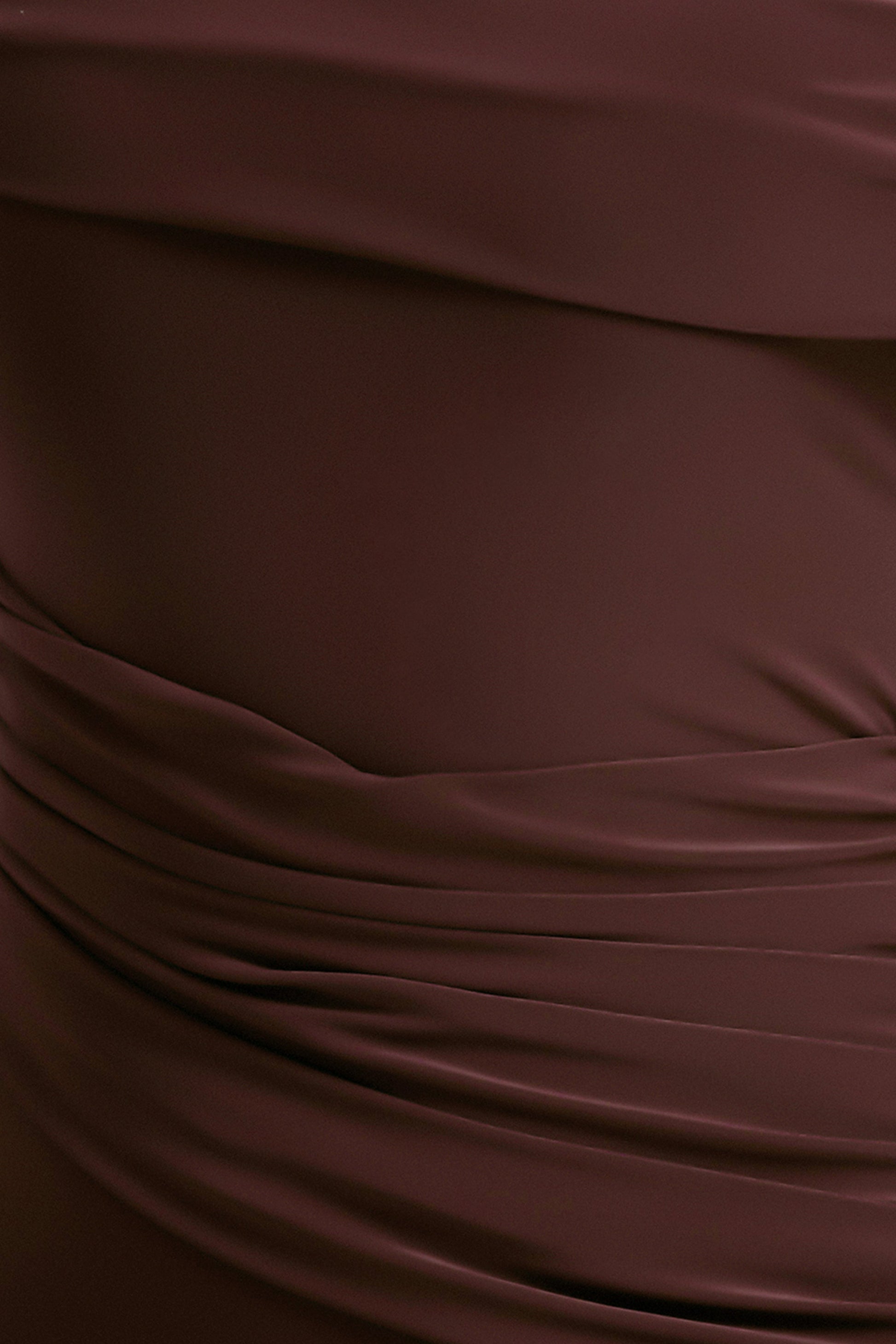 Valina | Brown Ruched Asymmetric Maxi Dress With Drape