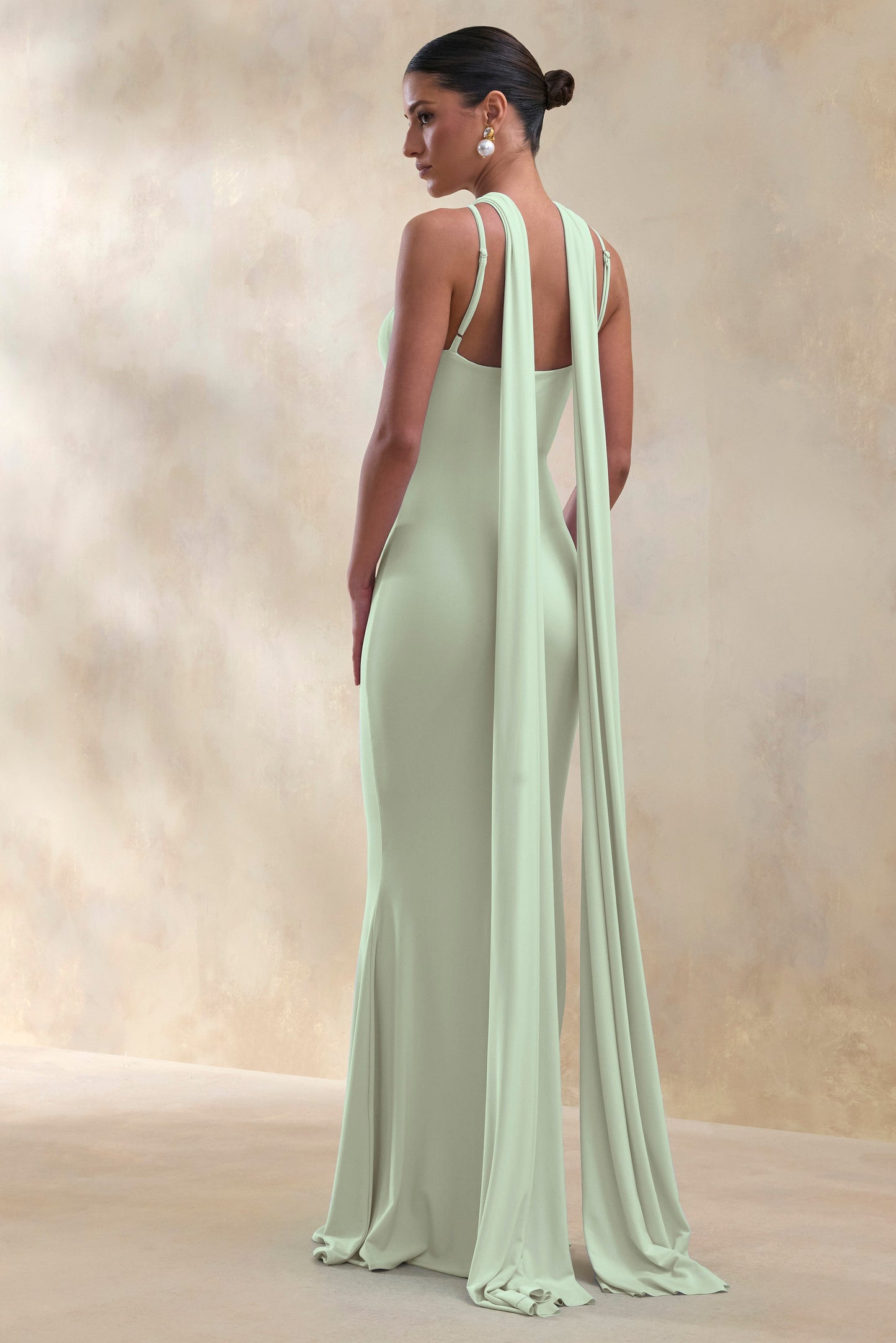 Rhoda | Mint Twist Halter-Neck Cape Maxi Dress