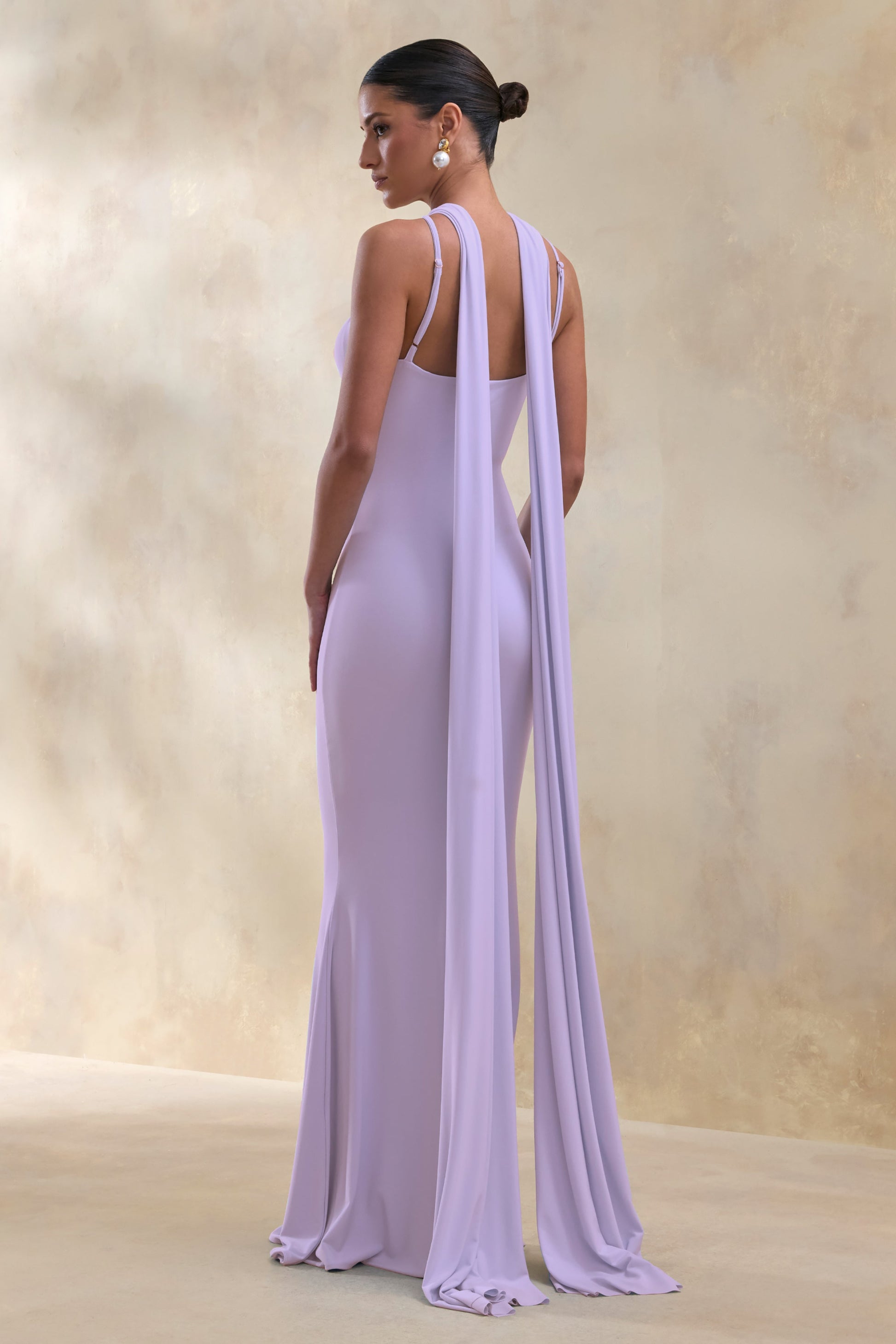 Rhoda | Lilac Twist Halter-Neck Cape Maxi Dress