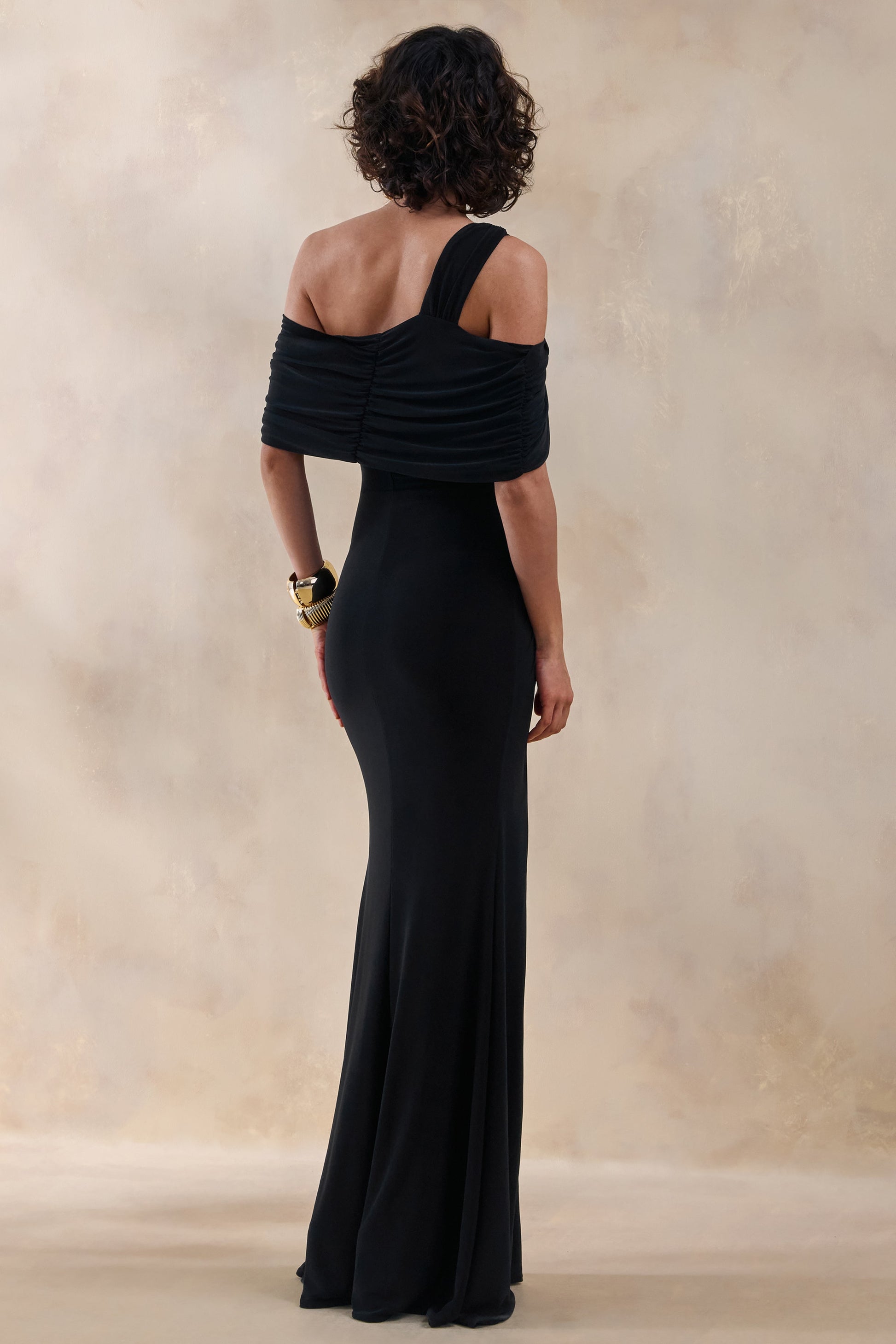 Nala | Black Asymmetric Maxi Dress With Split