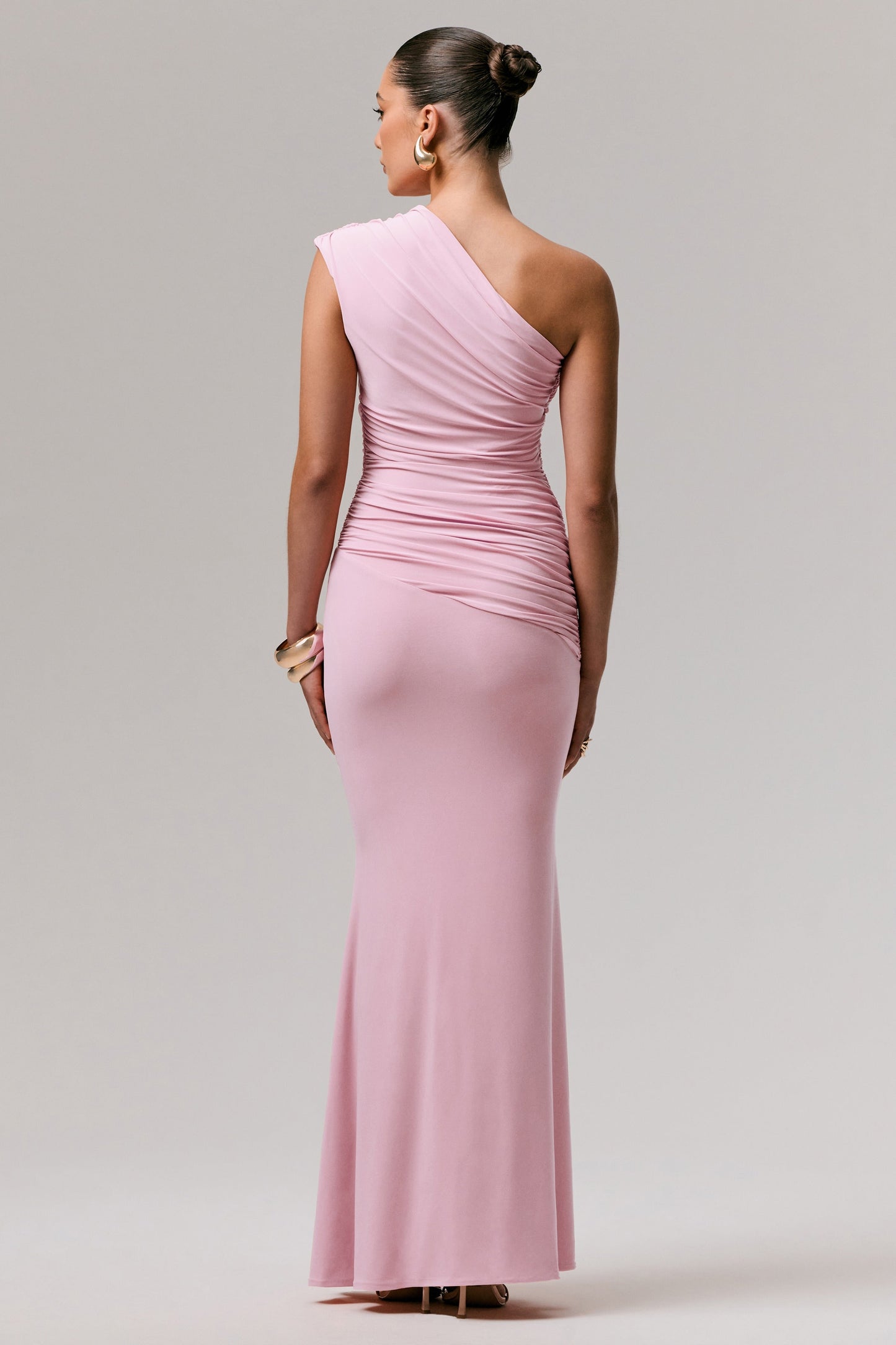 Mardi | Pink Asymmetric Maxi Dress With Ruching