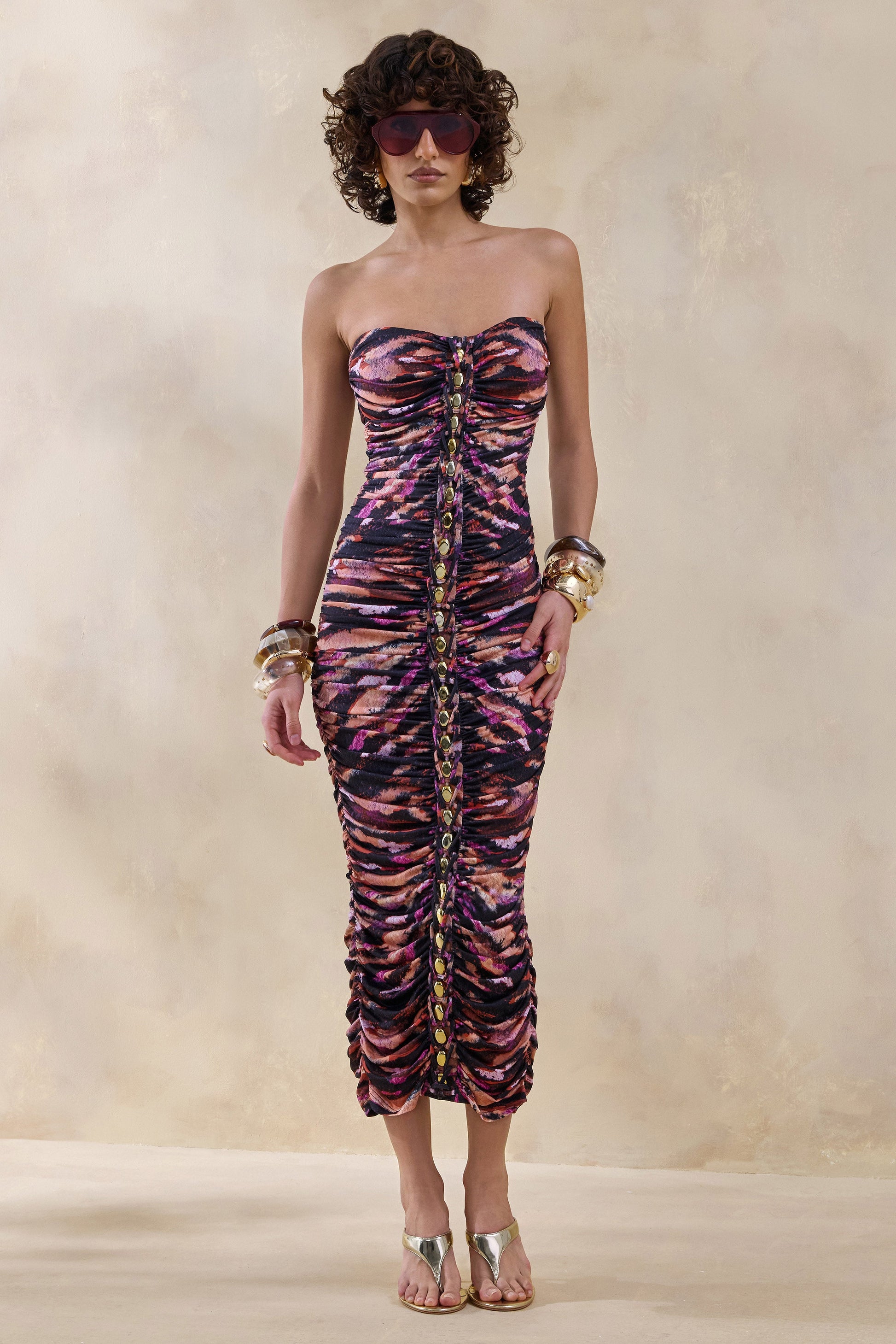 Spontaneity | Zebra Print Bandeau Ruched Midi Dress