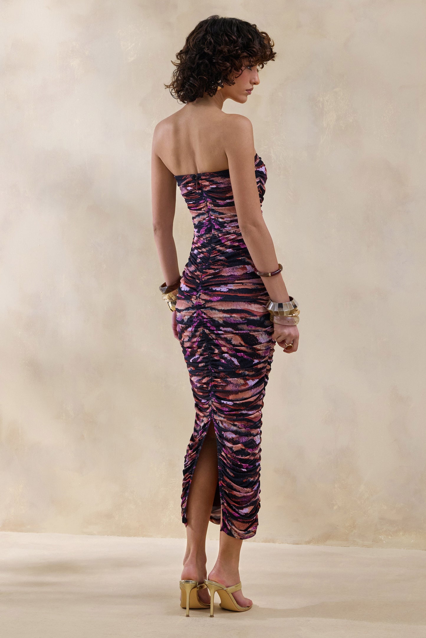 Spontaneity | Zebra Print Bandeau Ruched Midi Dress