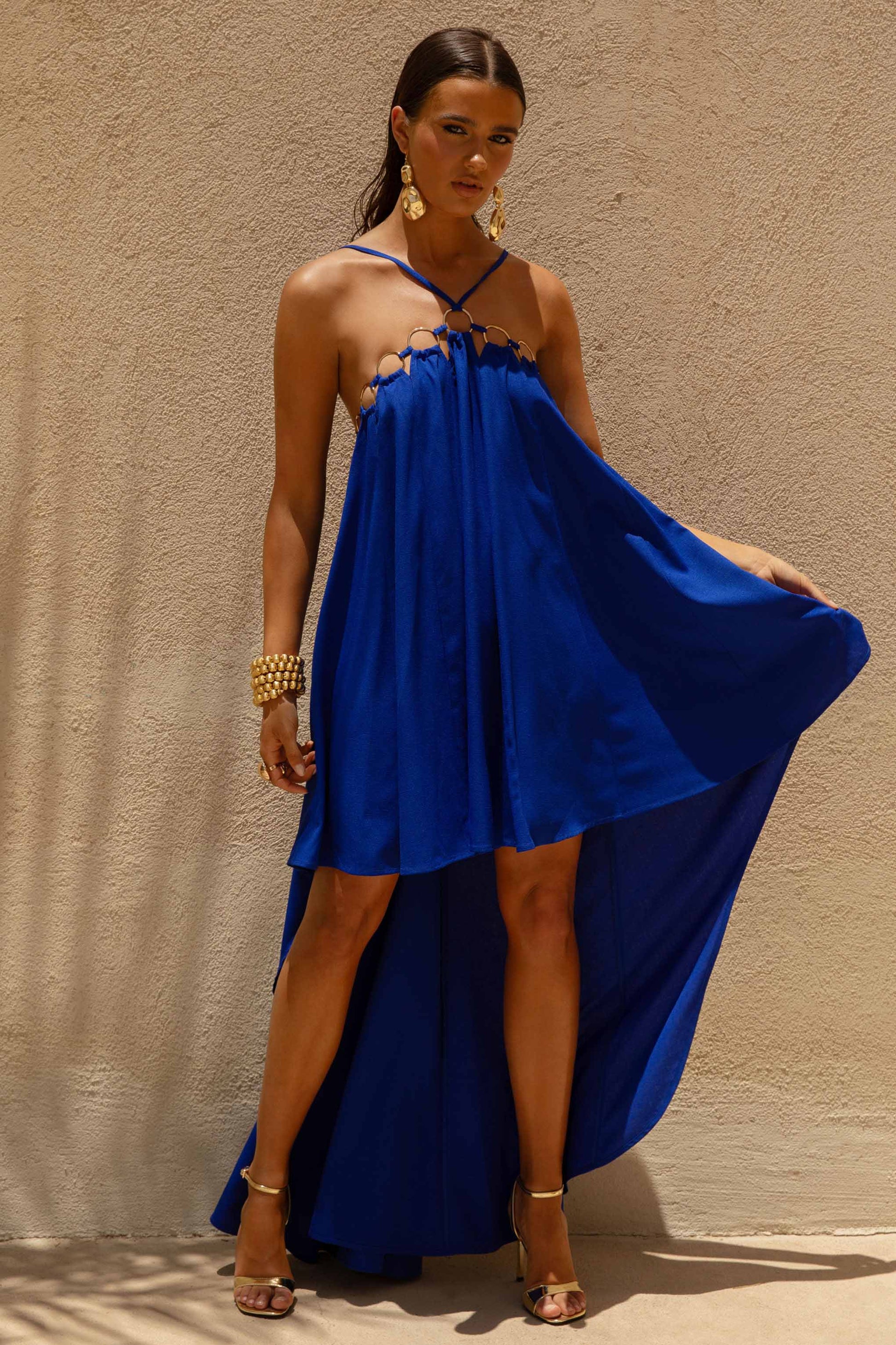 Amiya | Blue A- Maxi Dress with Cut-Out Details