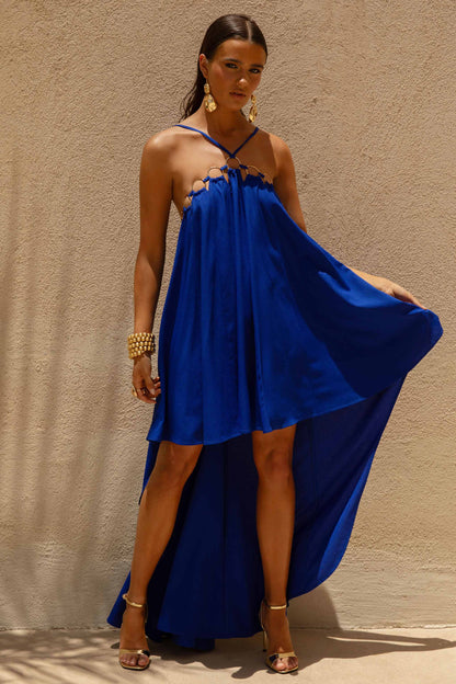 Amiya | Blue A- Maxi Dress with Cut-Out Details