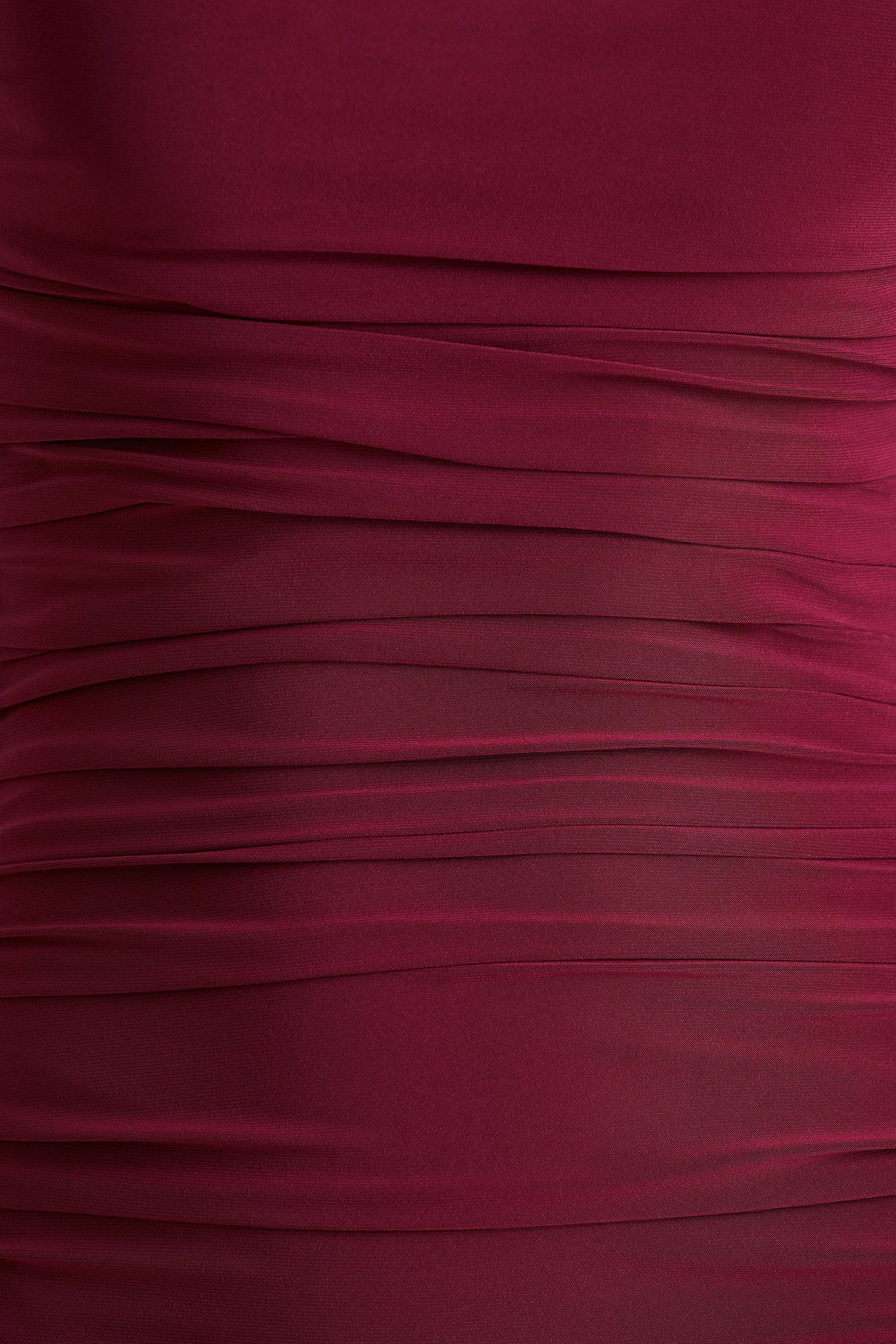 Aniyah | Burgundy Slashed-Neck Maxi Dress With Ruched Detailing