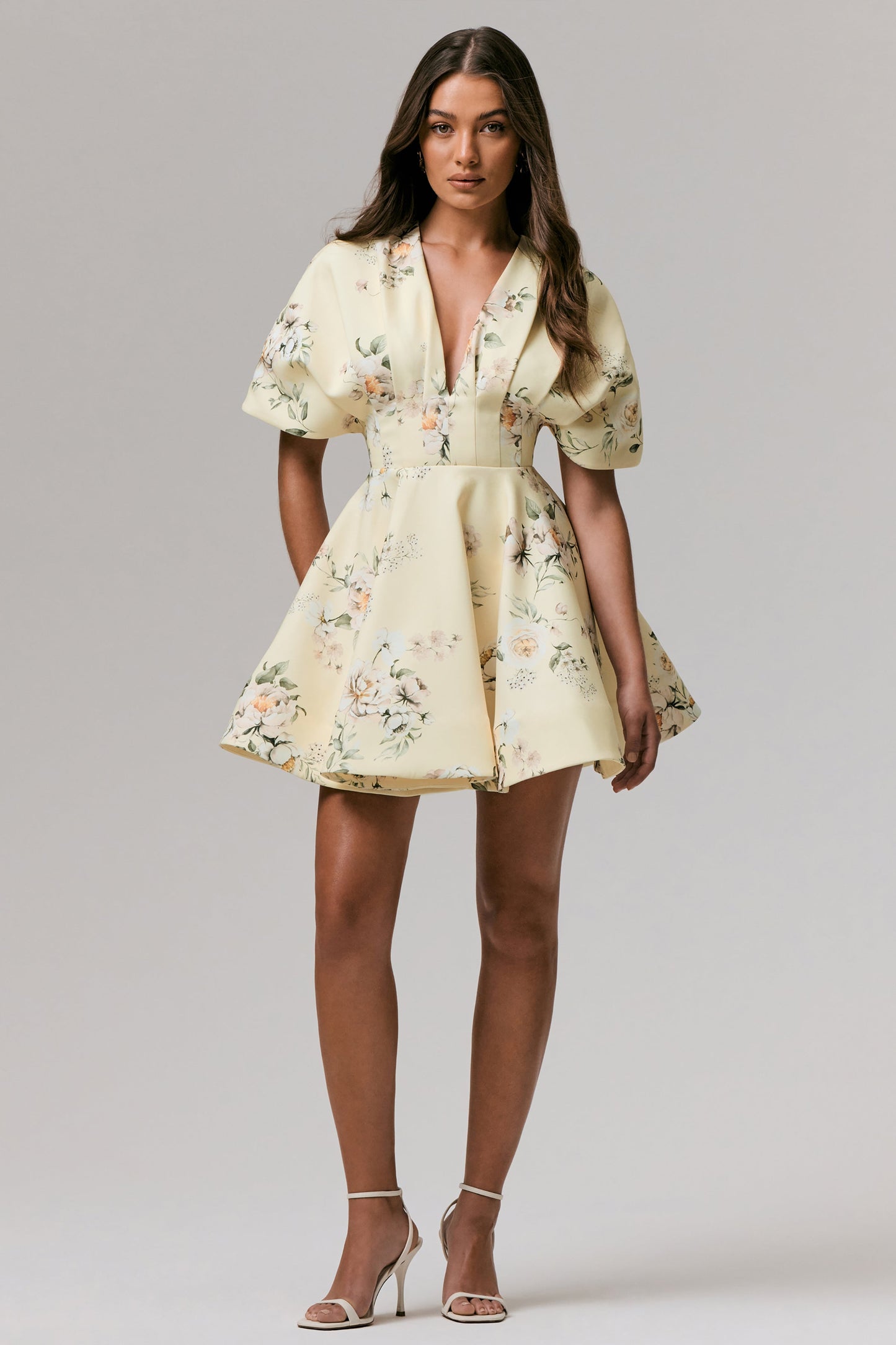 Delight | Lemon Print Plunge-Neck Ruffled Mini Dress