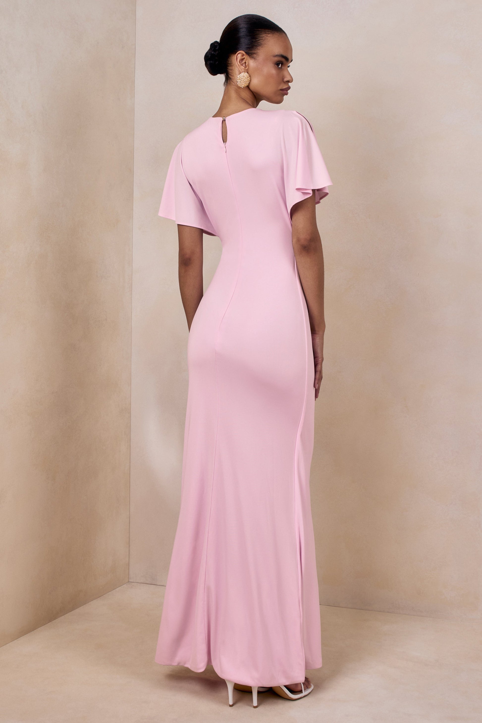 Grandeur | Pale Pink High-Neck Ruched Maxi Dress
