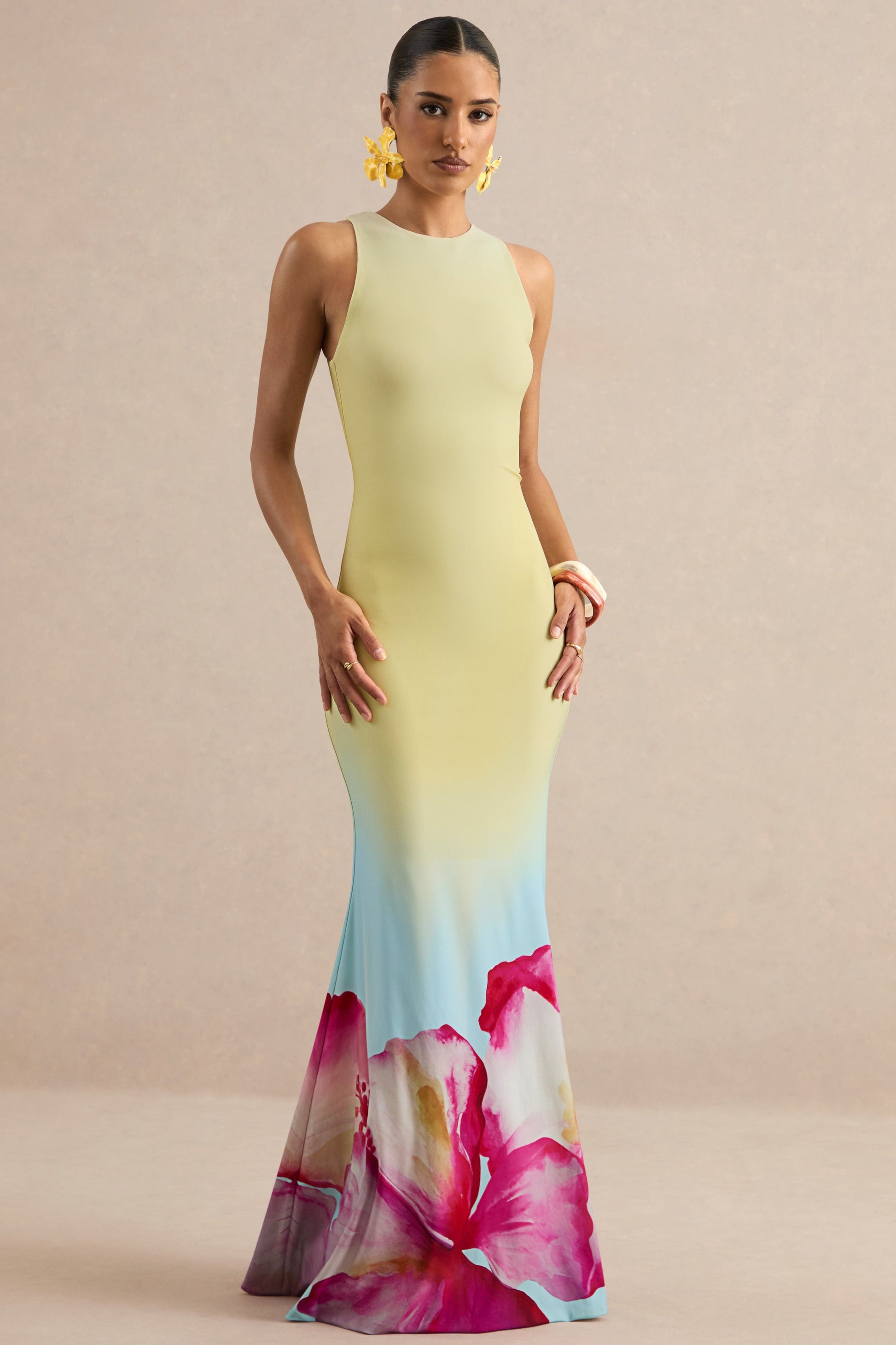 Marlo | Yellow Ombre Lily Print Maxi Dress