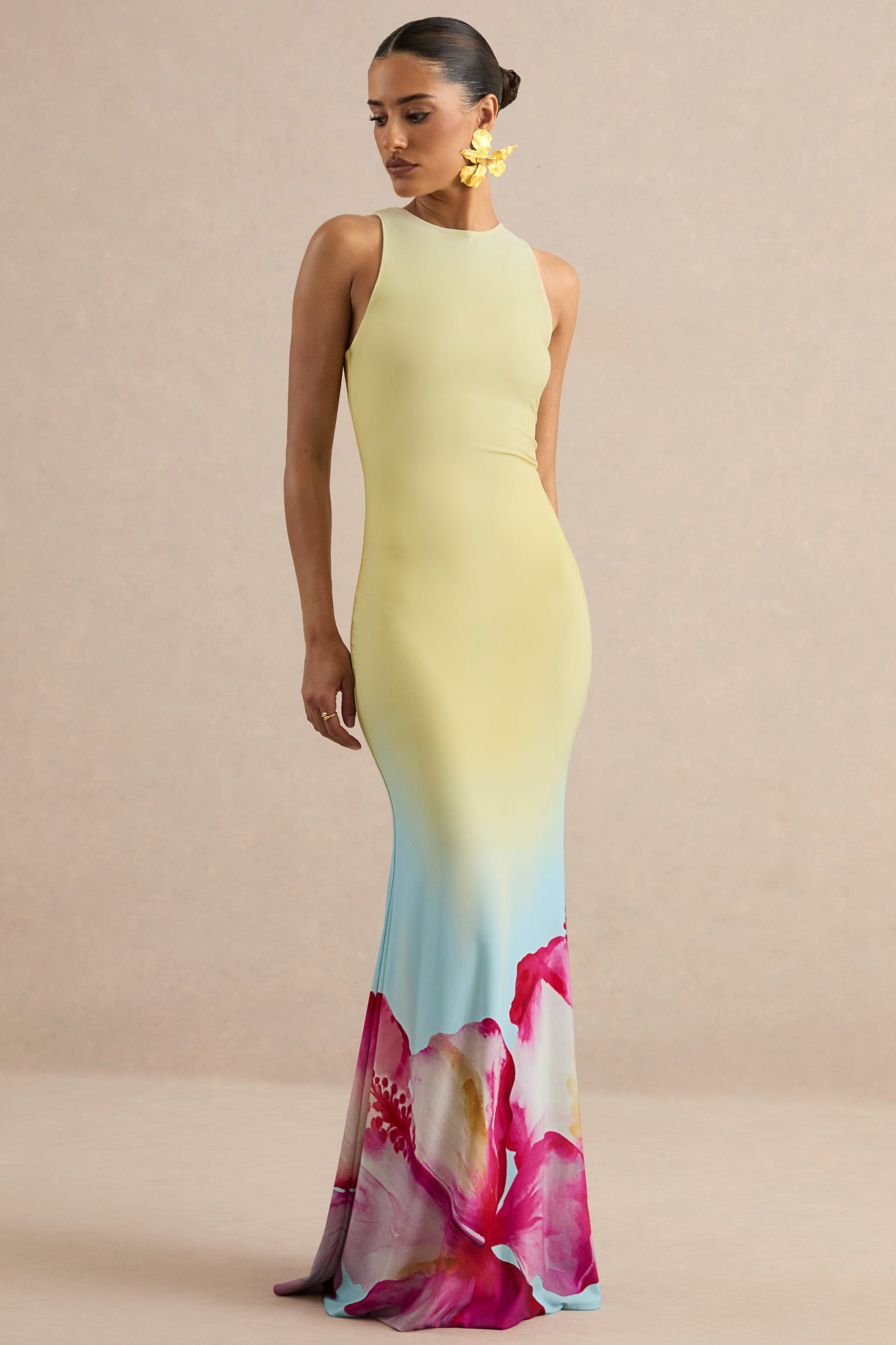 Marlo | Yellow Ombre Lily Print Maxi Dress