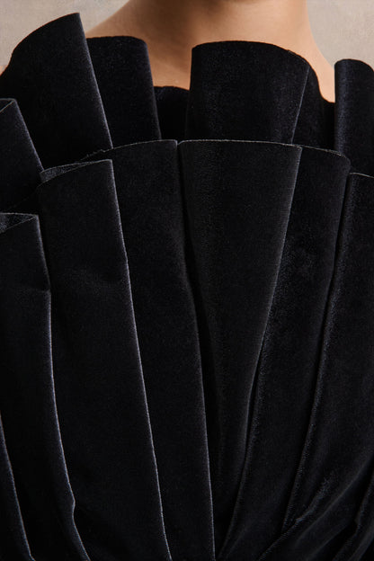 Polly | Black Velvet Ruffled Strapless Mini Dress