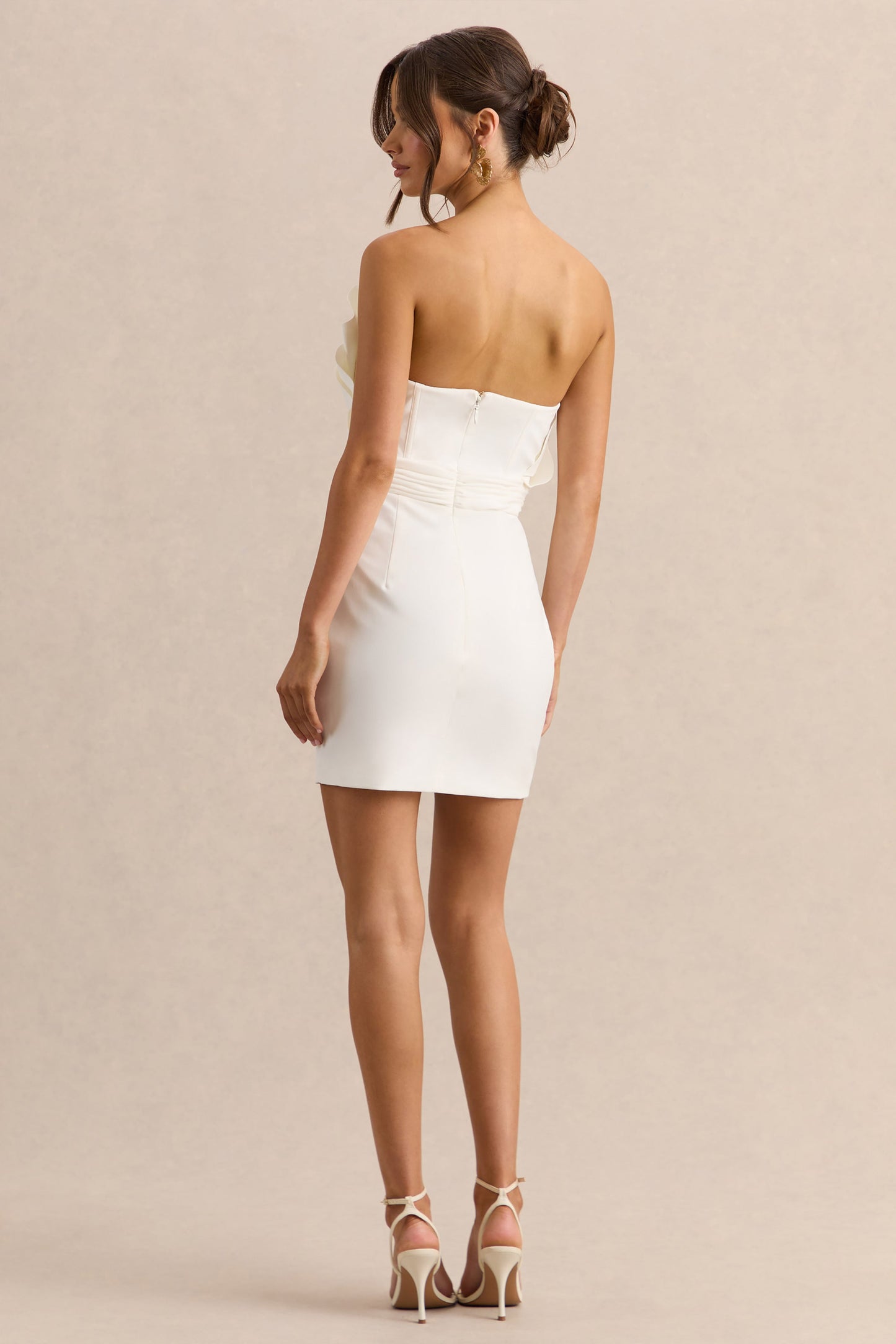 Pastoral | White Ruffled Asymmetric-Neck Mini Dress