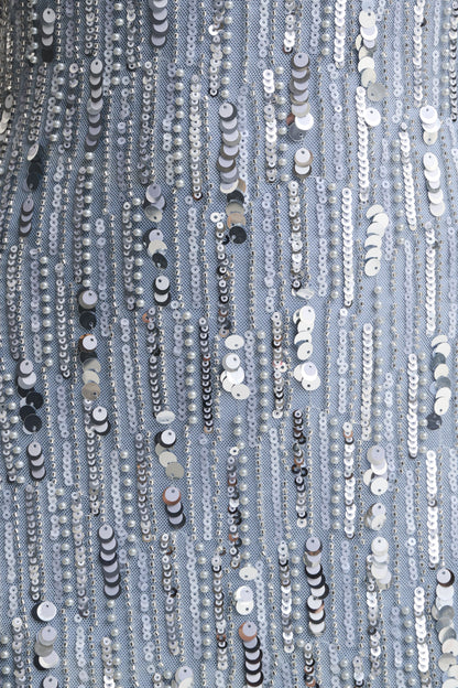 Zaira | Silver Sequin High-Neck Maxi Dress With Open-Back