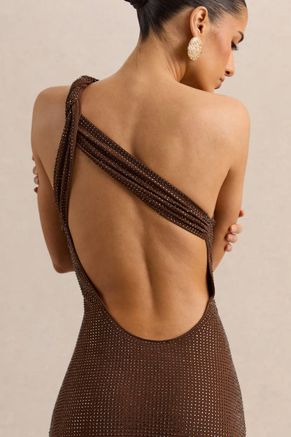 Deity | Brown Hotfix Asymmetric-Neck Maxi Dress With Open-Back