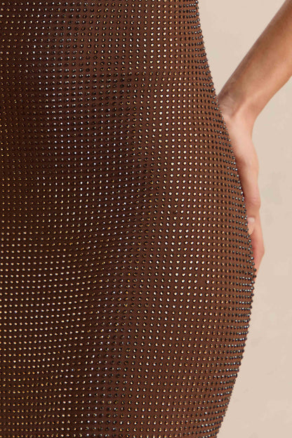 Deity | Brown Hotfix Asymmetric-Neck Maxi Dress With Open-Back