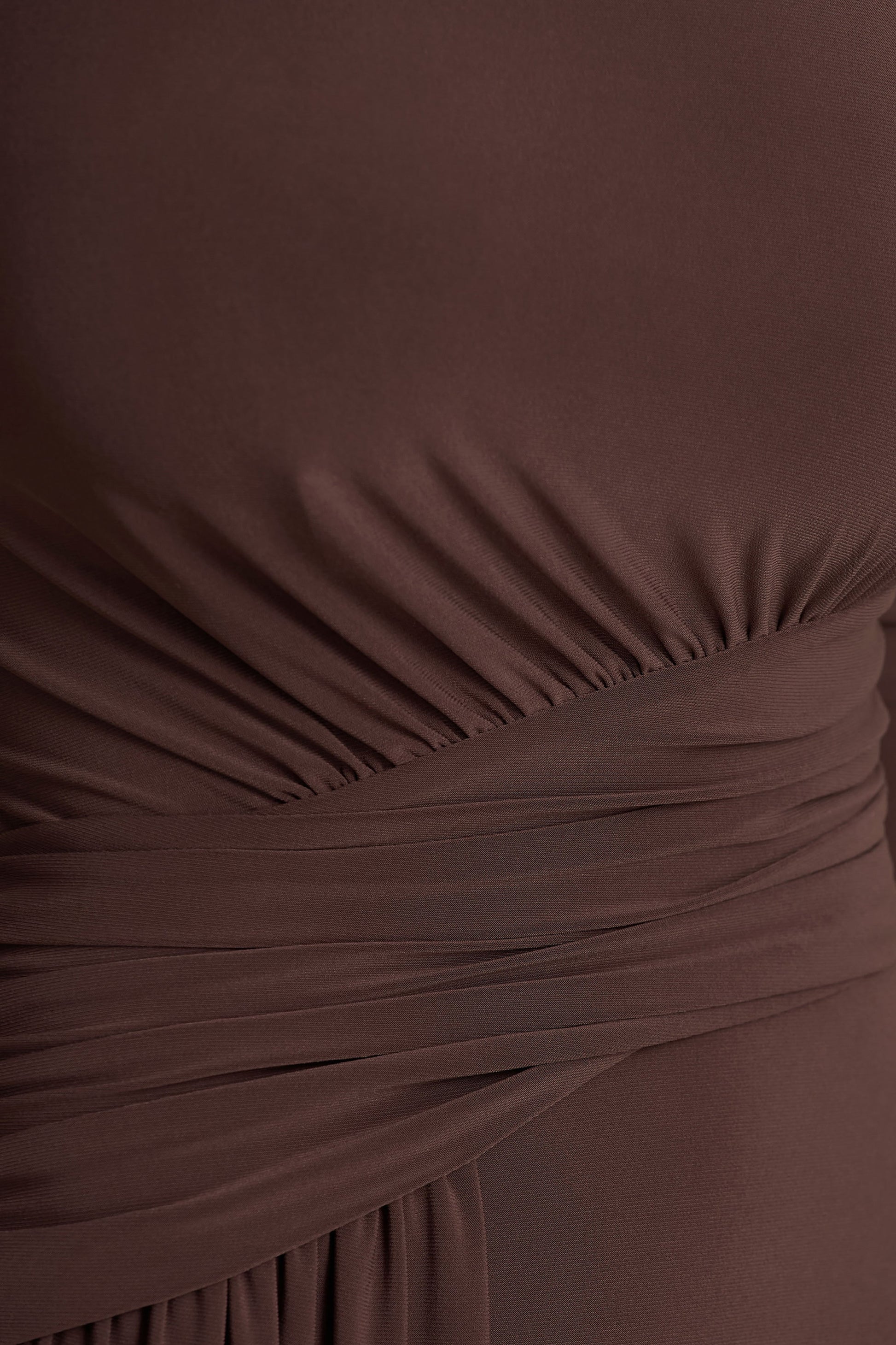 Virelle | Brown Boat-Neck Maxi Dress With Wrap Detail And Sash