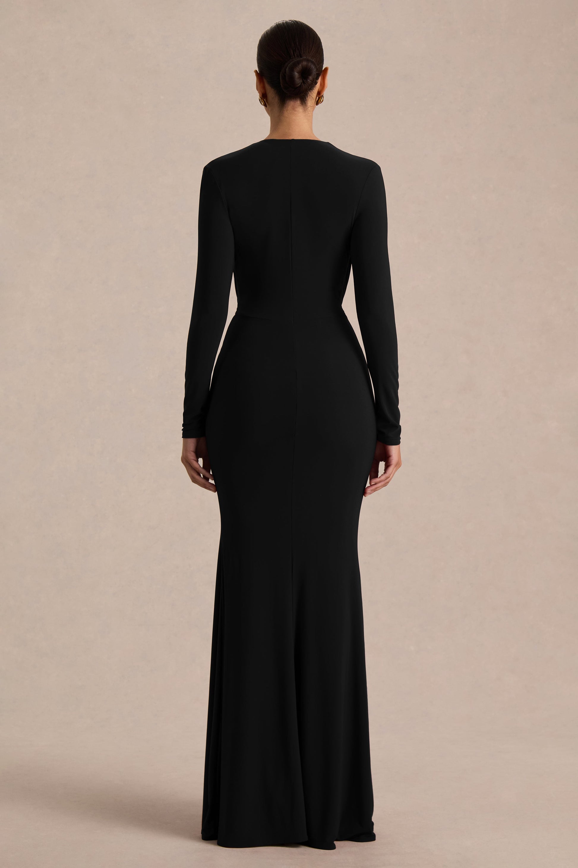 Command | Black Plunge-Neck Maxi Dress With Front-High Split