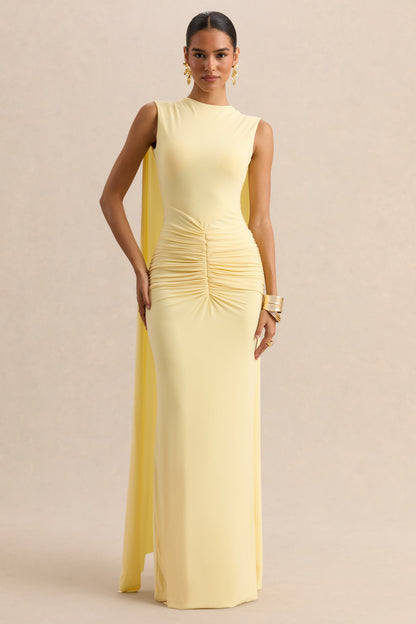 Premiere | Lemon Boat-Neck Maxi Dress With Cape-Sleeves And Open-Back