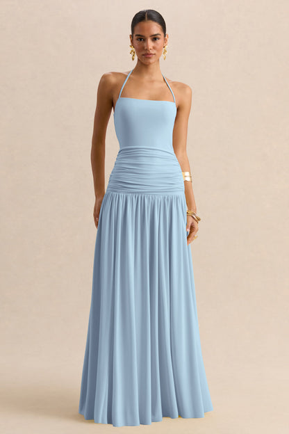 Nicolette | Powder Blue Square-Neck Maxi Dress With Ruched-Detailing