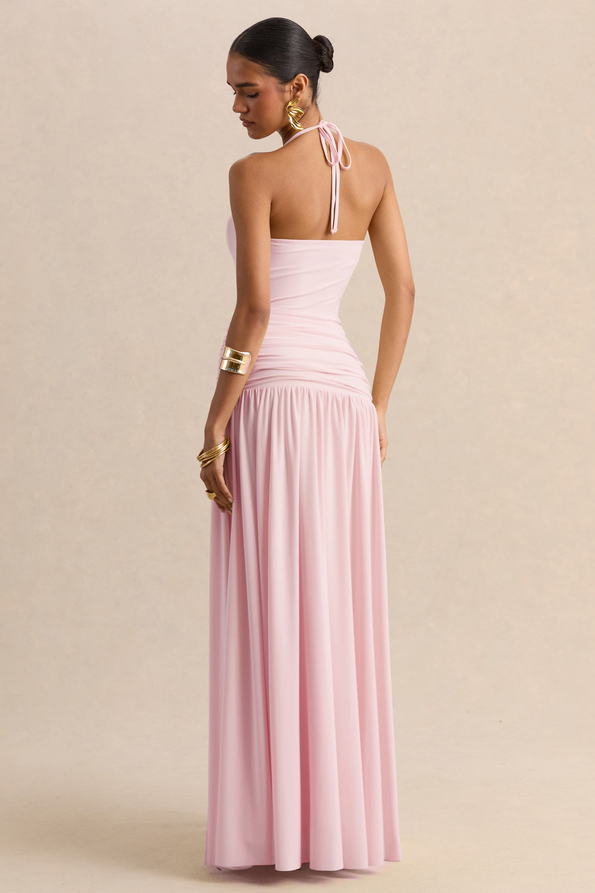 Nicolette | Pink Square-Neck Maxi Dress With Ruched-Detailing