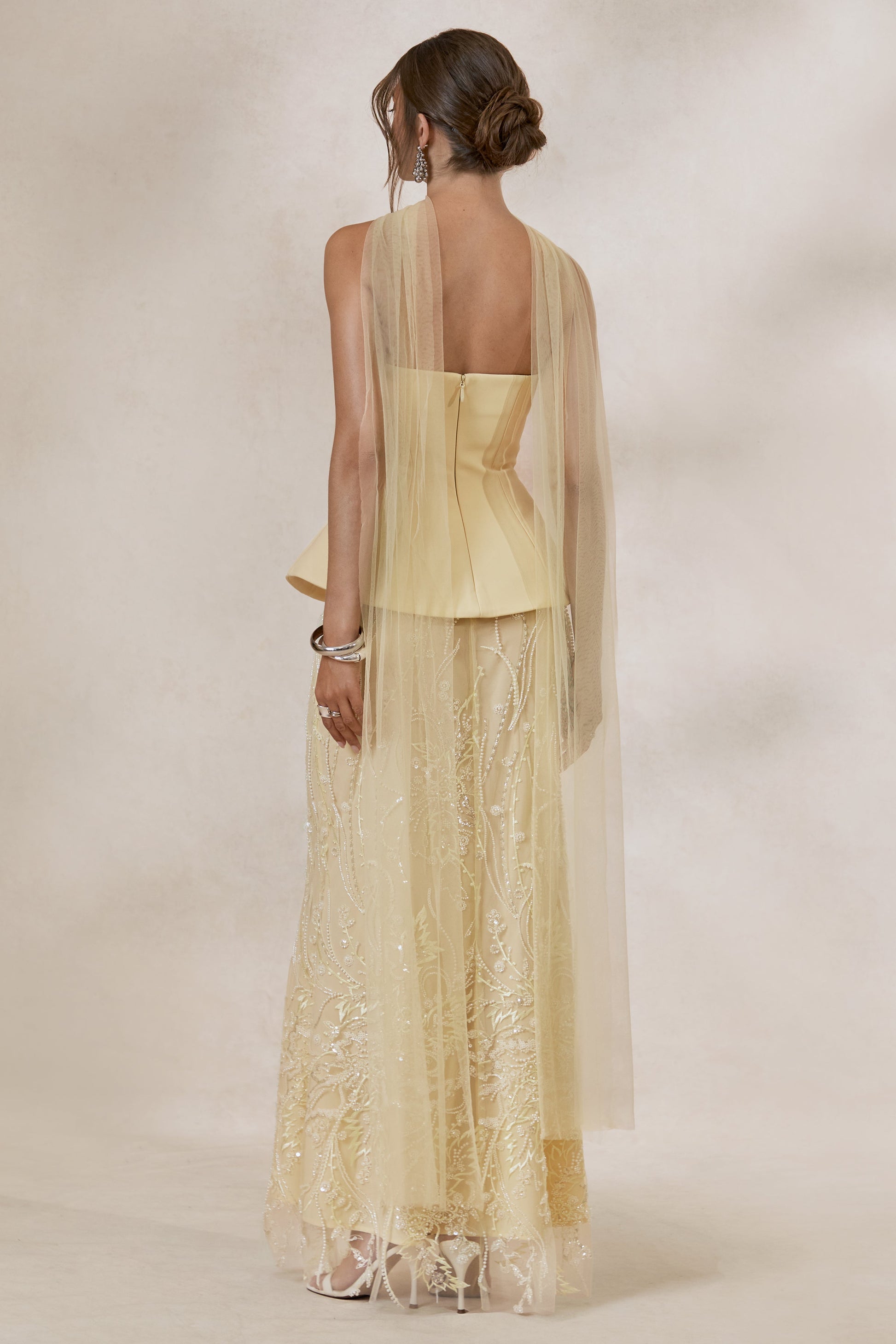 Lorna | Lemon Bandeau Maxi Dress With Scarf