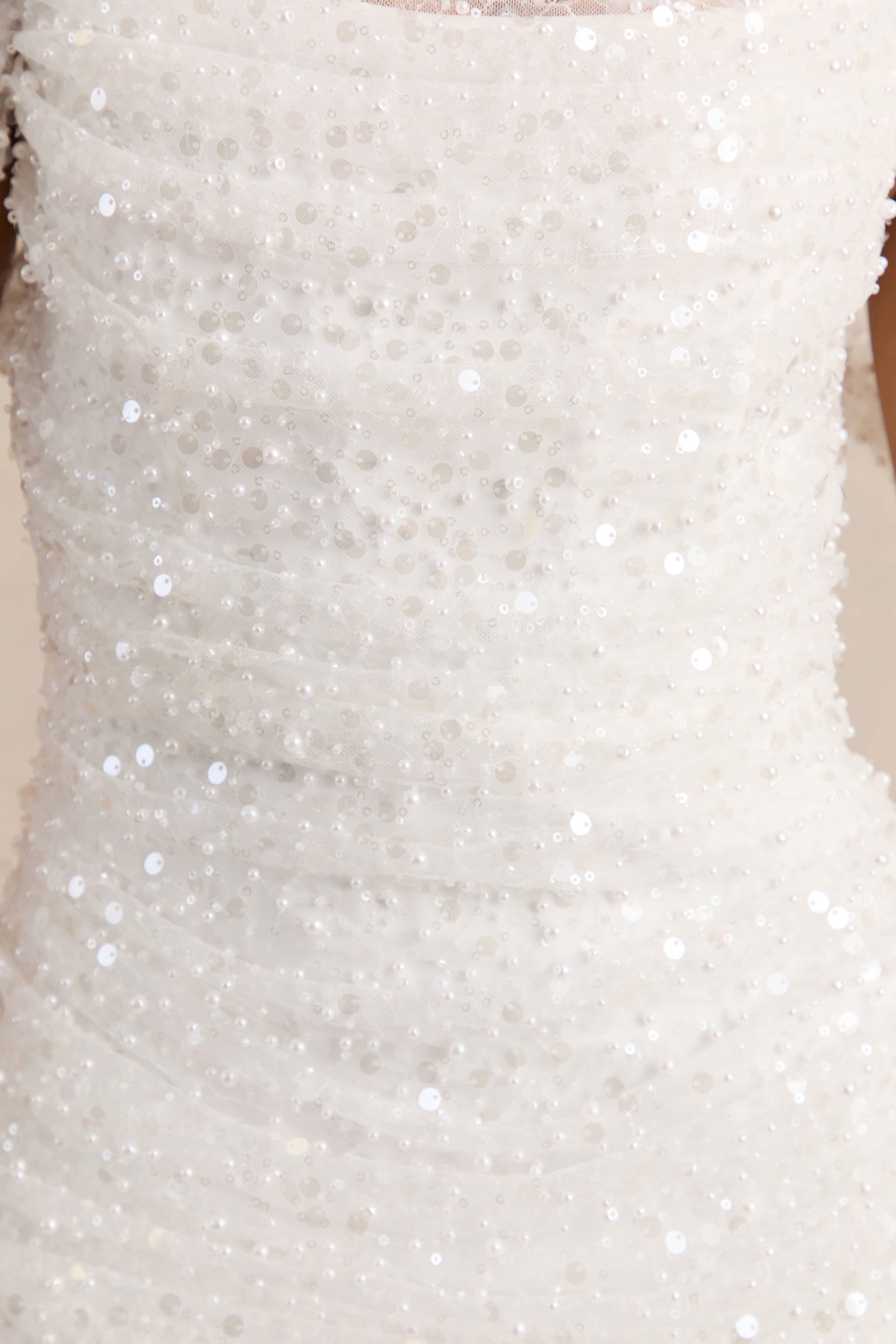 Millie | White Mesh Bardot-Neck Mini Dress With Draped Detailing