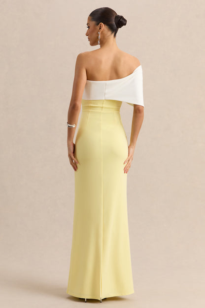 Agatha | Lemon & White Bow Bardot-Neck Maxi Dress