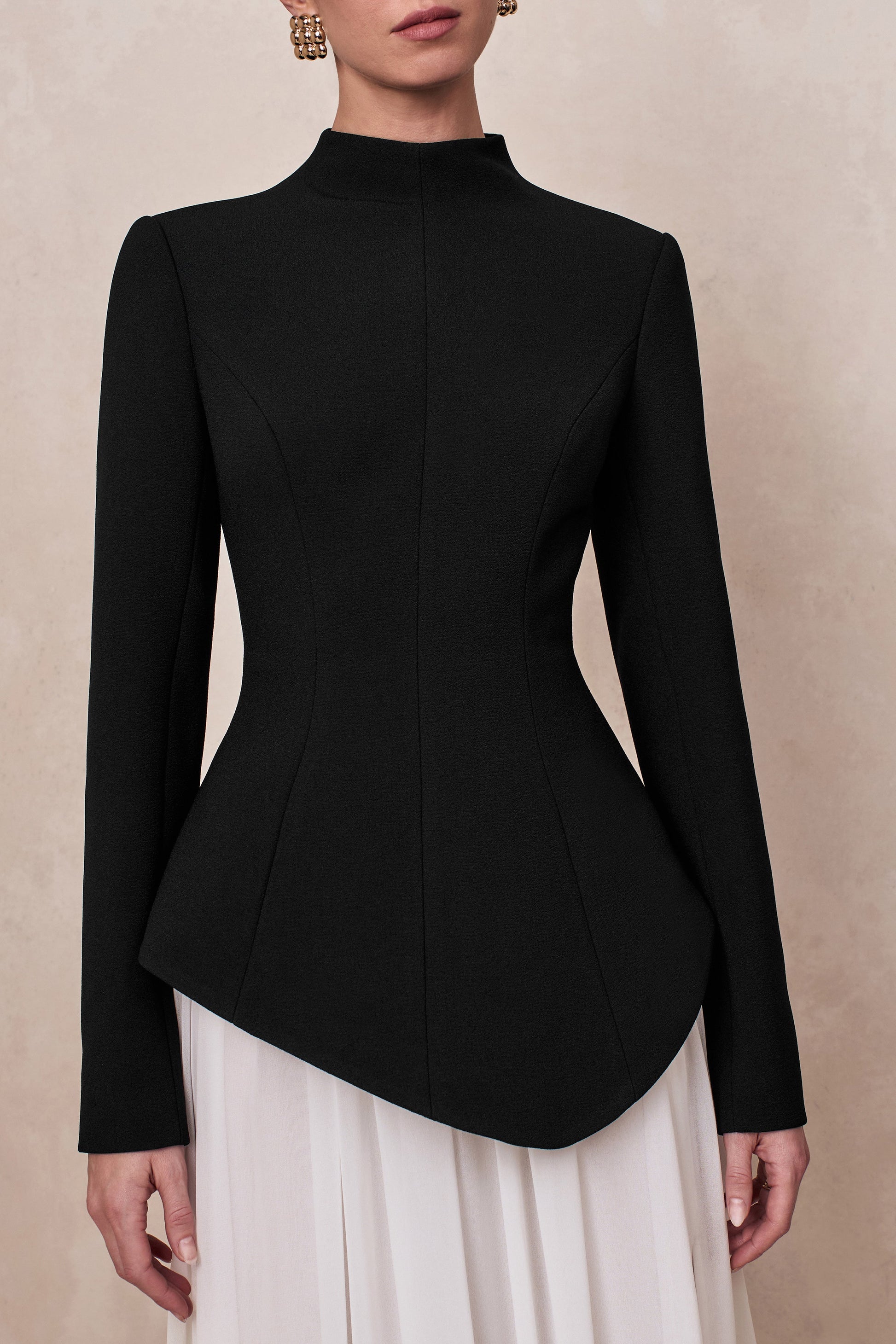 Halma | Black & White High-Neck Maxi Dress With Drop-Waist