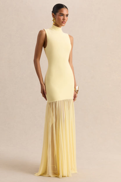 Felina | Lemon High-Neck Maxi Dress With Sheer-Skirt