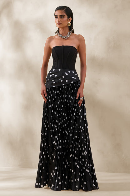 Valerisse | Black And White Polka Dot Bandeau Maxi Dress