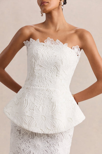 Delvine | White Lace Bandeau Corset Maxi Dress